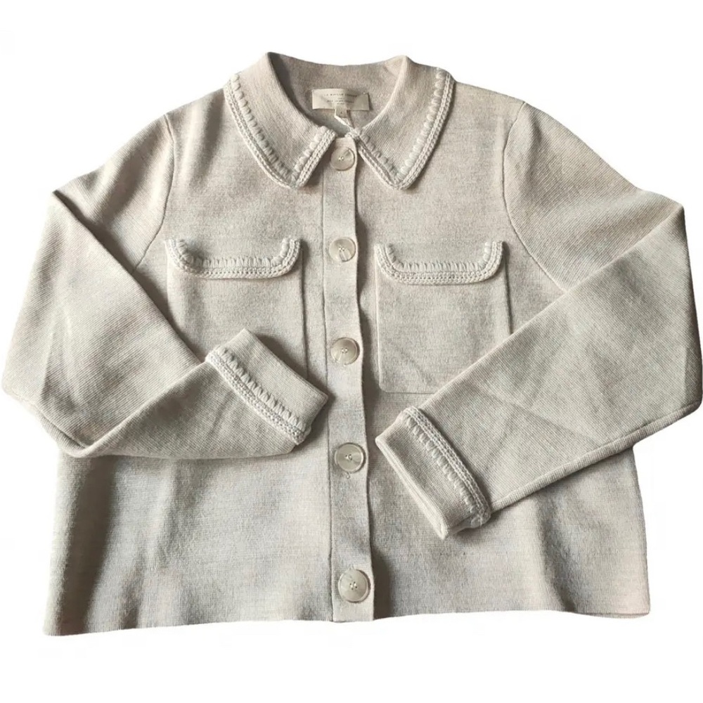 Sezane BETTY CARDIGAN in mottled beige crochet